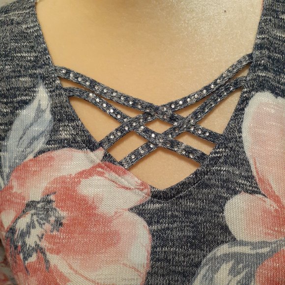 Allison Daley Floral Blue Coral Lightweight Sweater Shirt - Size Petite Medium - Picture 3 of 7